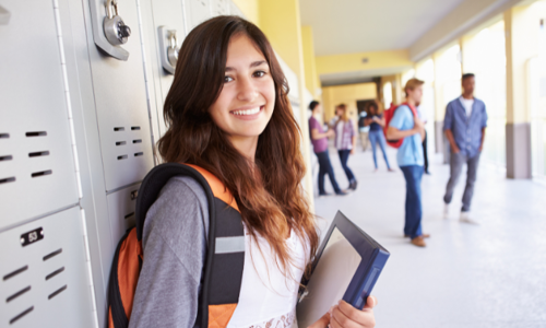 High school girl smiling